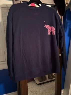 crown & ivy Navy Crewneck Sweater with Pink Elephant Graphic